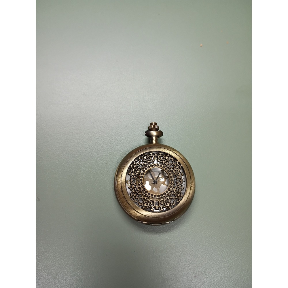 Vintage Style Bronze Filigree Skeleton Pocket Watch Arabic Numerals Steampunk